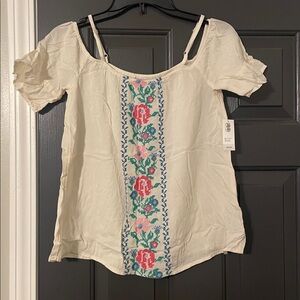 Old Navy Cream Floral Embroidered Top
